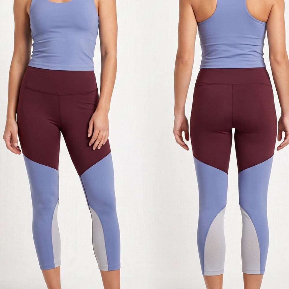 MTA Sport XL Leggings Maroon Blue Gray Colorblocked